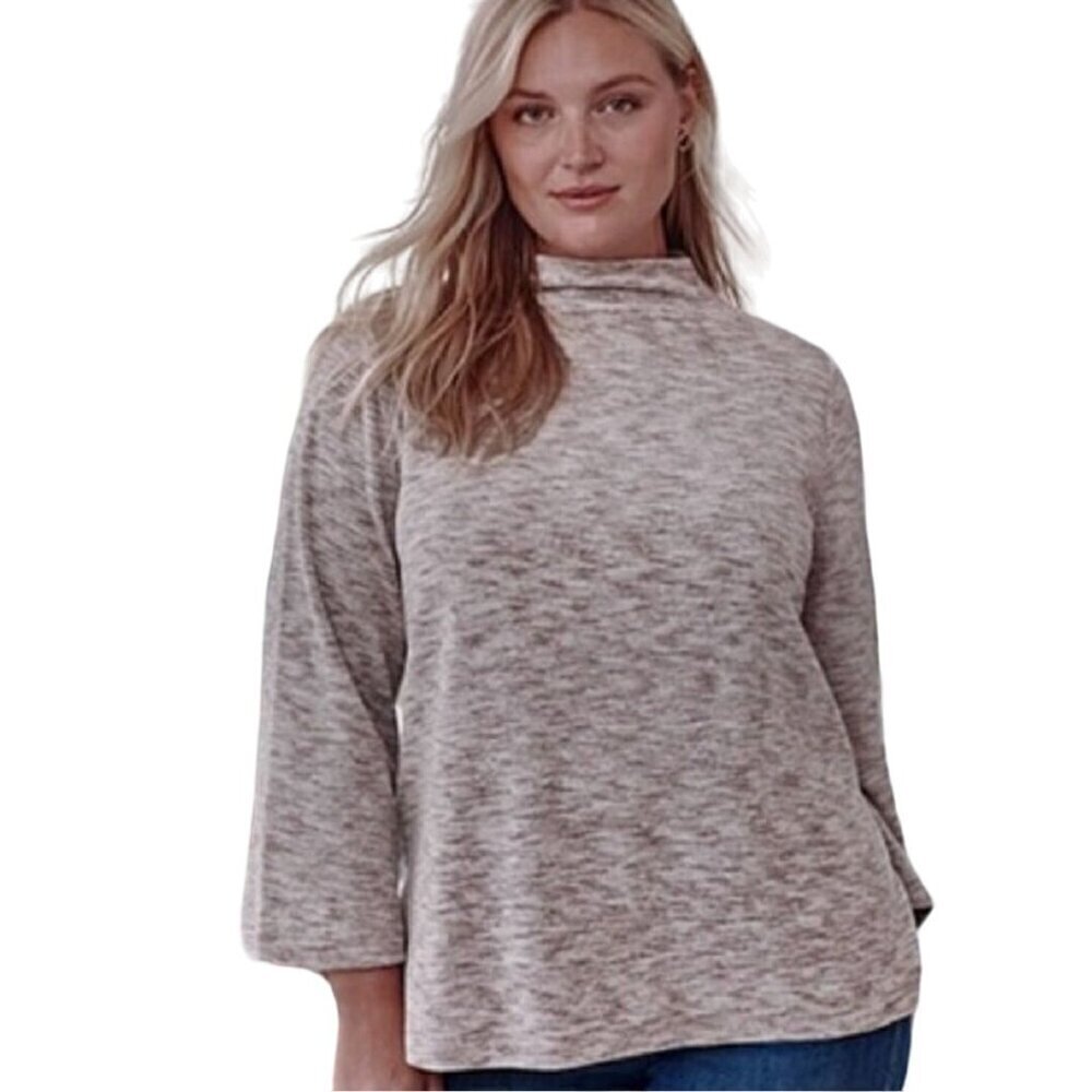 J. Jill NWOT Velour Funnel Neck Tan Space Dye Tunic Moonstone Bell Sleeve Size L